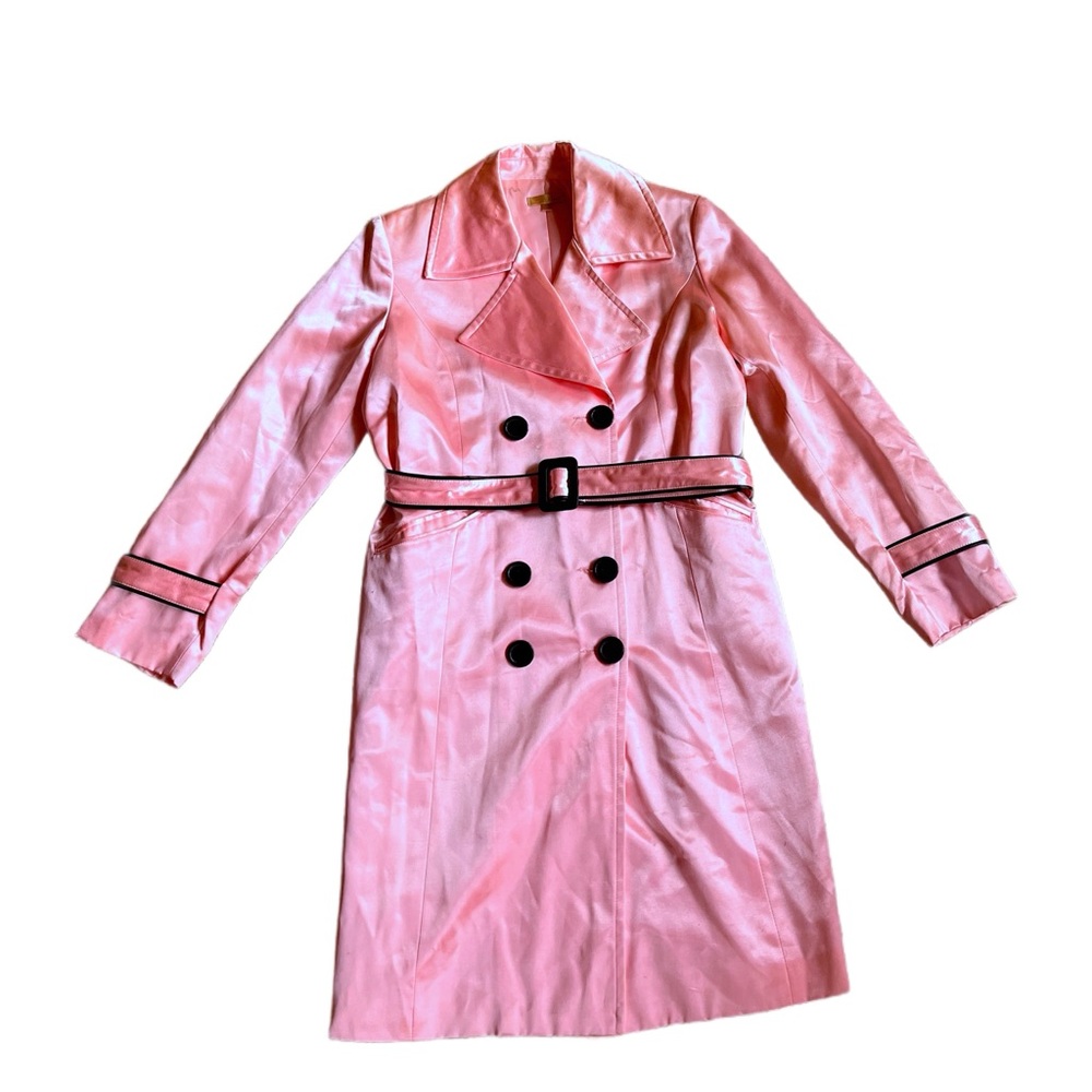 Pink Satin Double-Breasted Women's Trench Coat